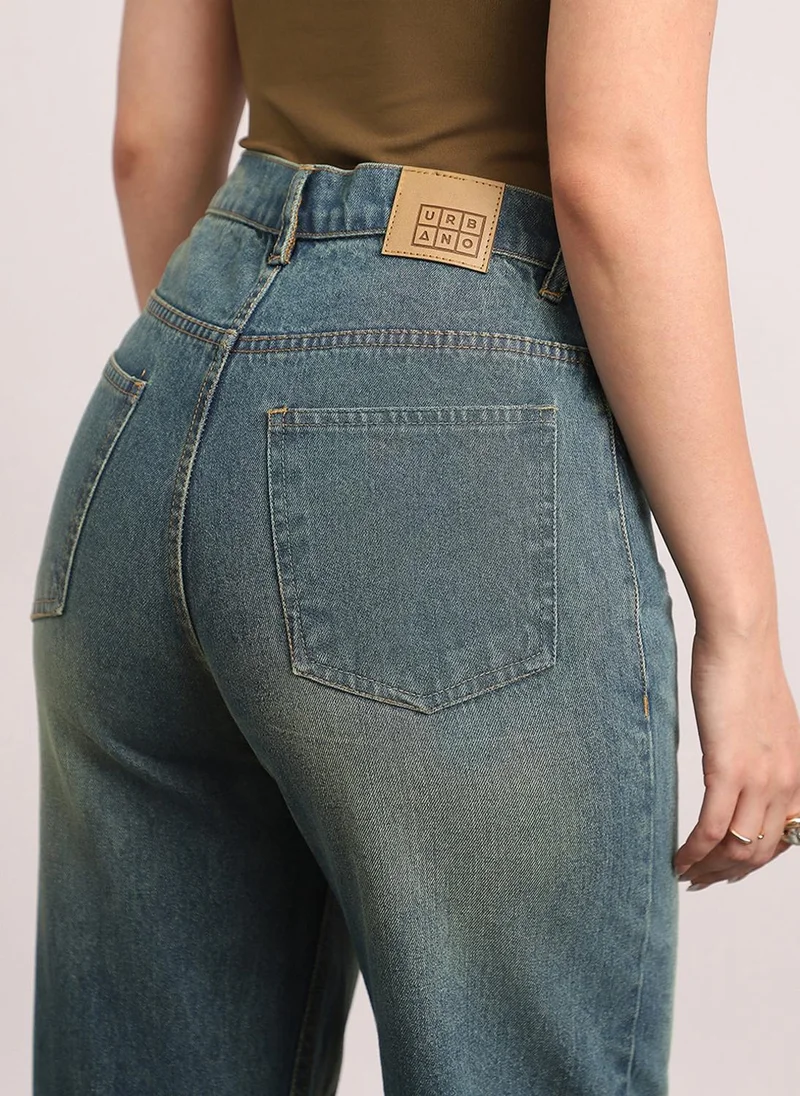 Urbano Fashion  Urbano Fashion Women's Light Blue High Rise Straight Fit Washed Jeans Non-Stretchable for Women | Best Price UAE